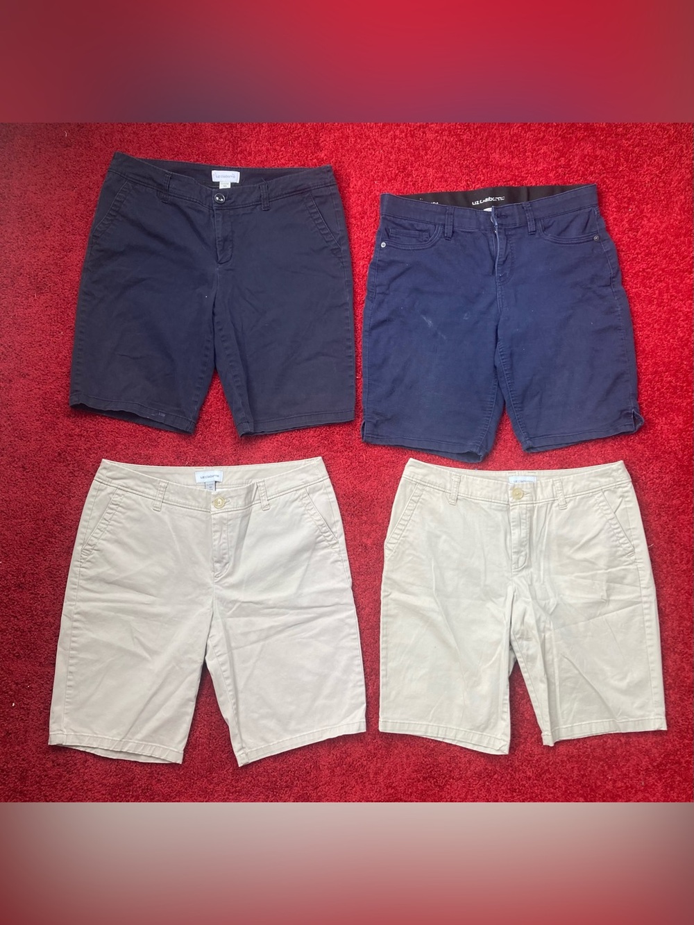 Liz Claiborne Navy and Khaki Women’s Chino Shorts - Set of 4 Size 10